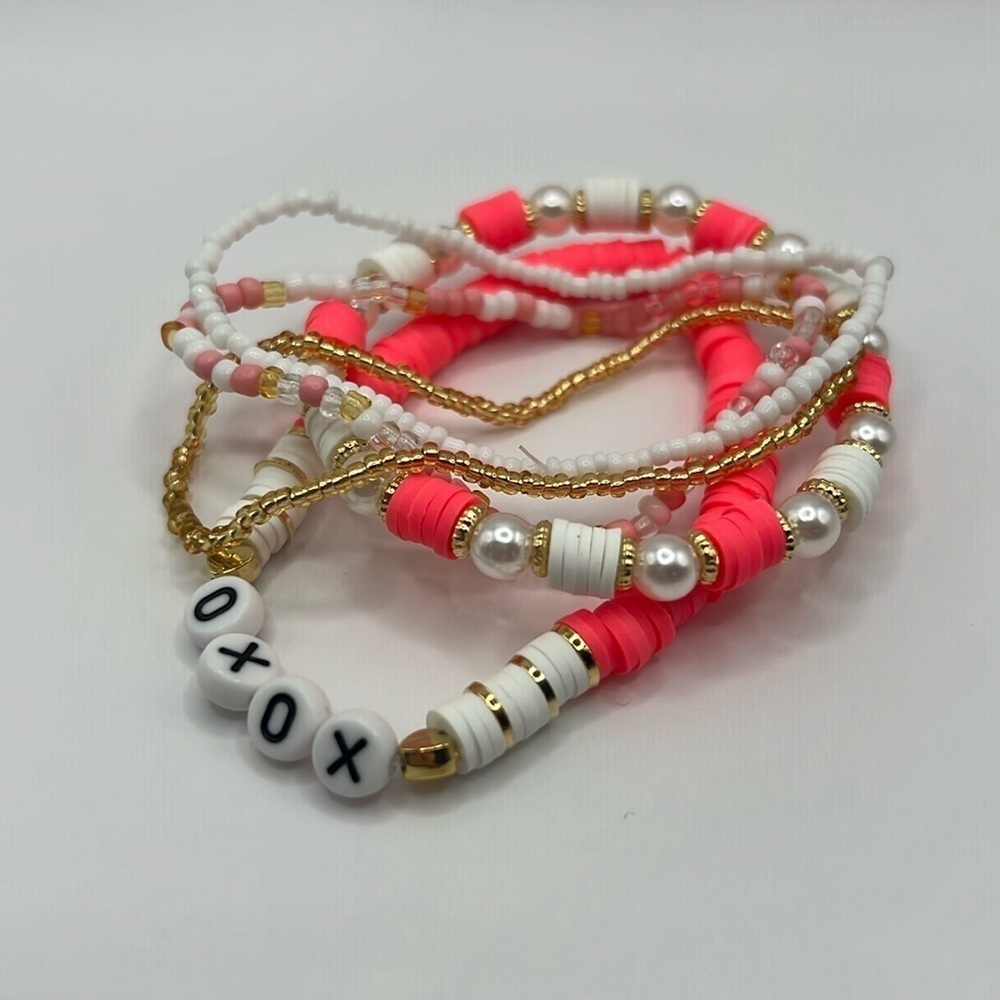 XOXO Letter Pink and Gold Valentine’s Bracelet Stack